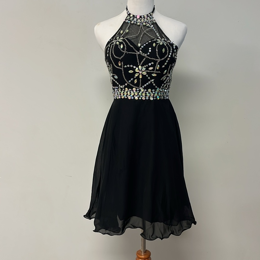 Black Halter Dress with Iridescent Embellishments